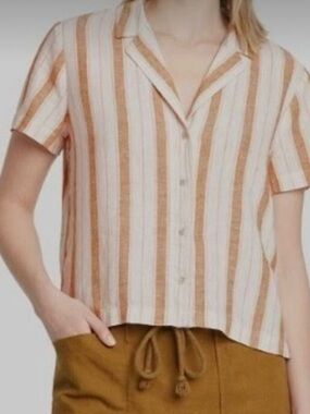 Universal Thread striped linen blend earth tones button down short sleeve top L